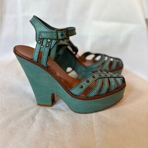 Marc Jacobs Turquoise Strappy Sandals with Contrast Stitch and Studs